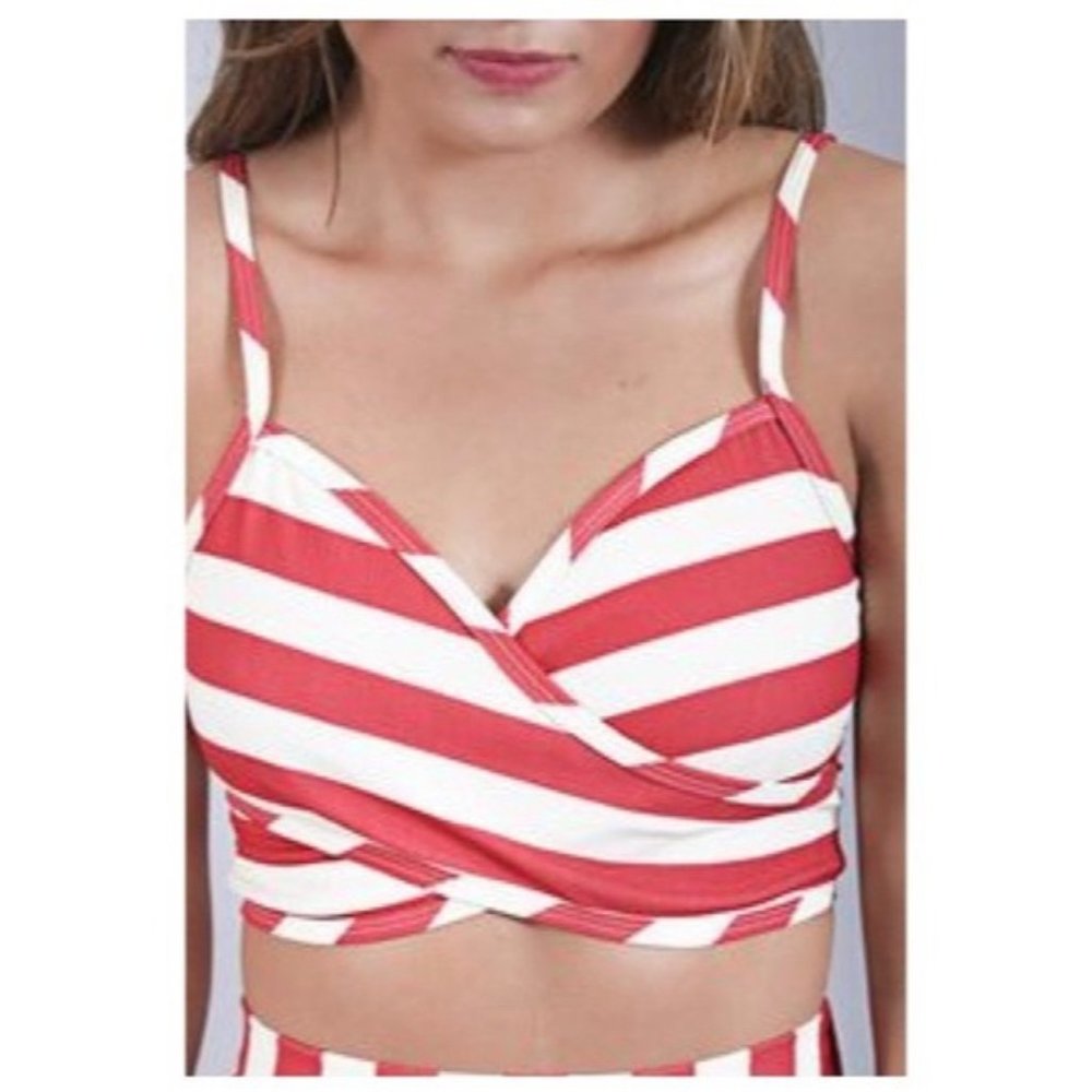 Show Me Your Mumu Kiki Crop Top Hampton Stripe Red Cream Back Zip size Small